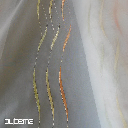 Voile-Gardine mit der Stickerei grün, gelb, orange Gerster 195/0057/70