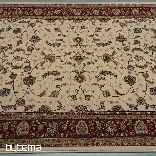 Klassischer Wollteppich ORIENT in Creme, bordeauxroter Besatz