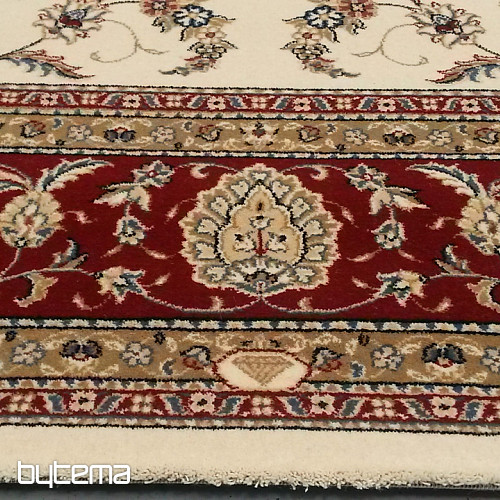 Klassischer Wollteppich ORIENT in Creme, bordeauxroter Besatz