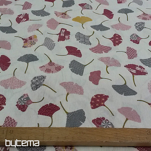 Baumwollstoff GINKO Blätter creme