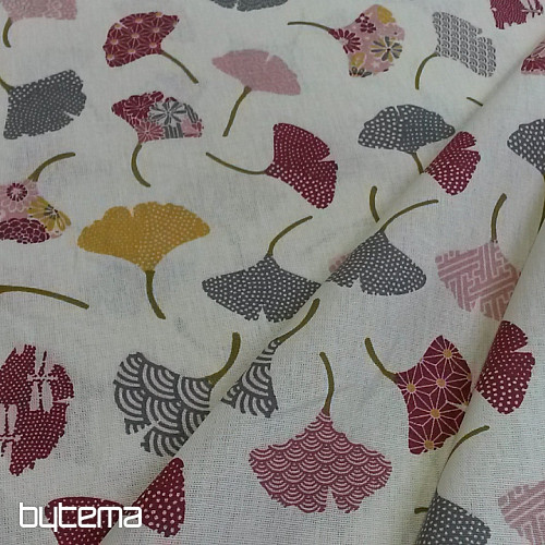 Baumwollstoff GINKO Blätter creme