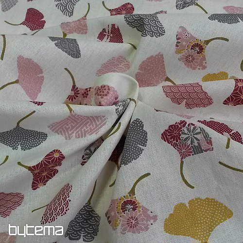 Baumwollstoff GINKO Blätter creme