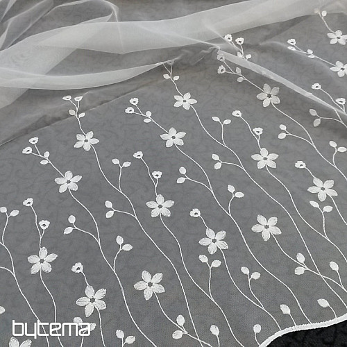 Moderne bestickte Gardine GERSTER 11666 weiße Blumen