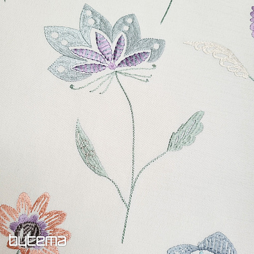 Bestickter Dekostoff mit Blumen RICHMOND lila