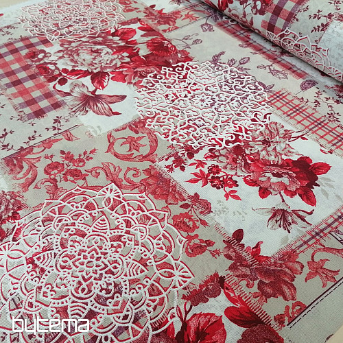 Dekostoff CINTIA Blumen rot