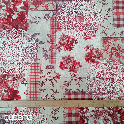 Dekostoff CINTIA Blumen rot