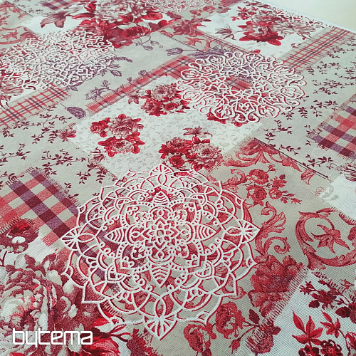 Dekostoff CINTIA Blumen rot