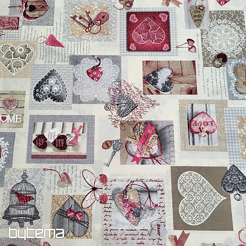 Dekostoff HERZ SHABBY weinrot
