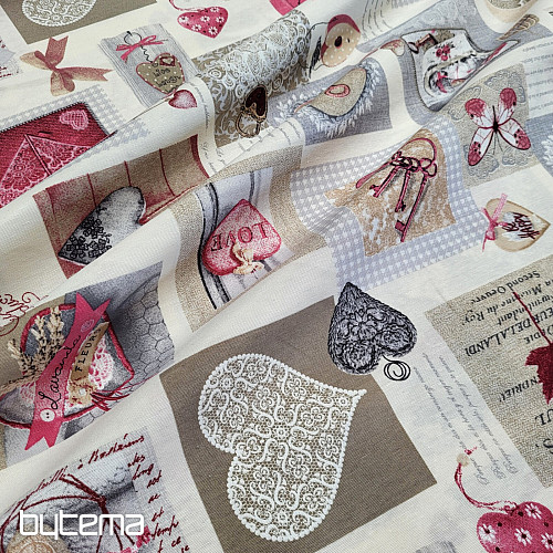 Dekostoff HERZ SHABBY weinrot