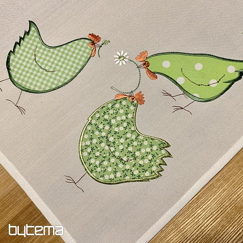 Bestickte Ostertischdecke und Schals HEN grün