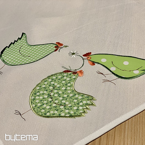 Bestickte Ostertischdecke und Schals HEN grün