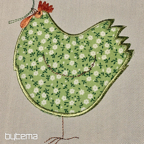 Bestickte Ostertischdecke und Schals HEN grün