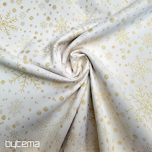 Dekostoffe jacquard Schneeflocken I gold