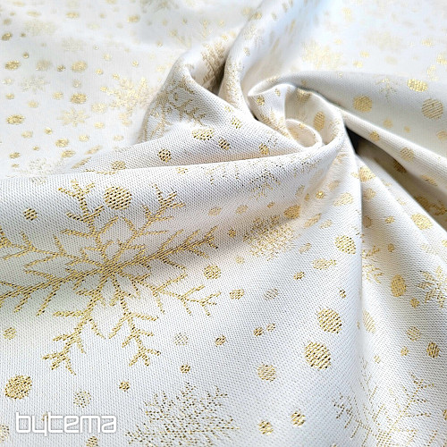 Dekostoffe jacquard Schneeflocken I gold