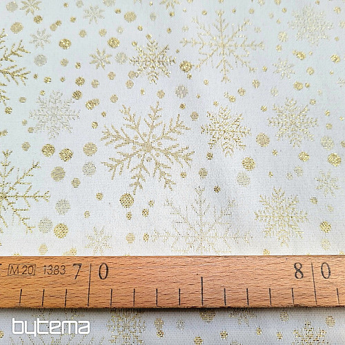 Dekostoffe jacquard Schneeflocken I gold