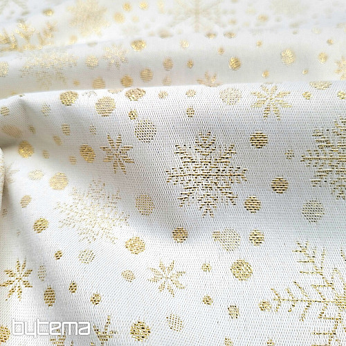 Dekostoffe jacquard Schneeflocken I gold