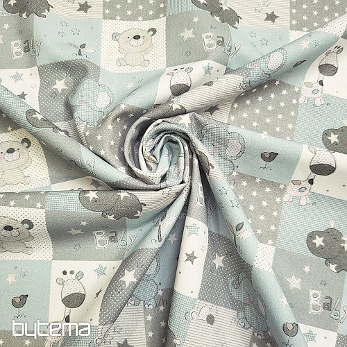 Baumwollstoff BABY ZOO blau