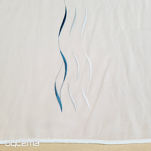 Moderne bestickte Gardine white - dunkles türkis GERSTER 195/0800