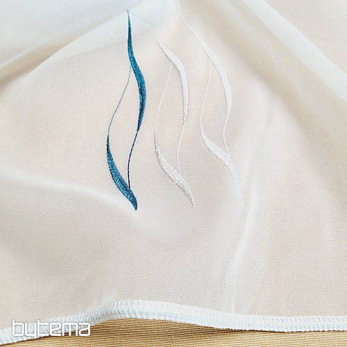 Moderne bestickte Gardine white - dunkles türkis GERSTER 195/0800