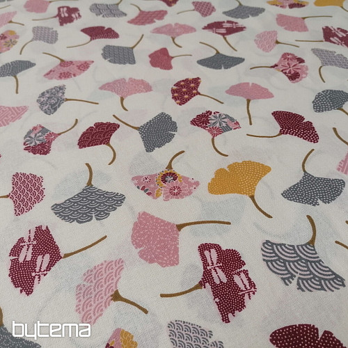 Baumwollstoff GINKO Blätter creme