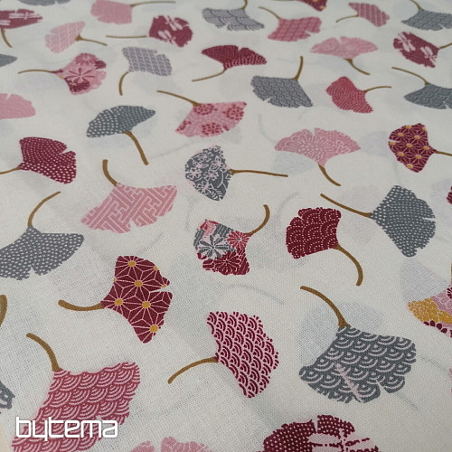 Baumwollstoff GINKO Blätter creme
