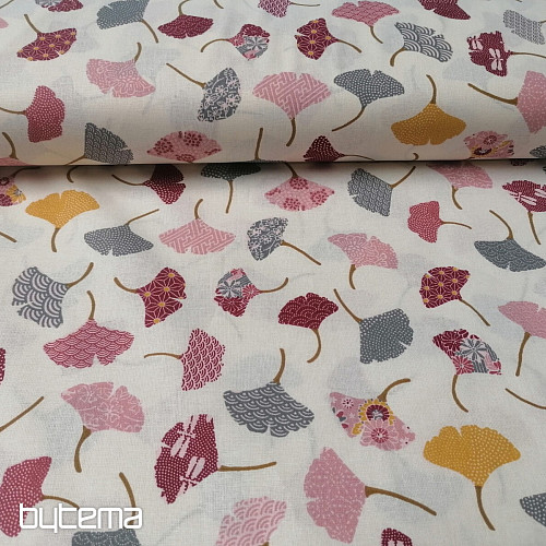 Baumwollstoff GINKO Blätter creme