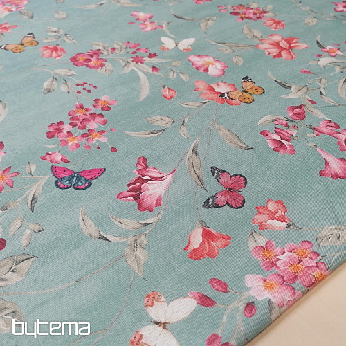 Dekostoff BLUMEN türkis