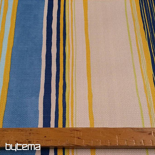 Dekostoff Streifen blau - gelb 140 cm