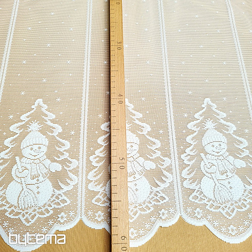 Jacquard-Vorhang „WEIHNACHTEN“ für das Buntglasfenster „SCHNEEMANN“.