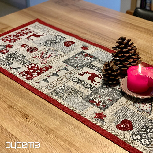 Gobelin-Tischdecke, Schal FROHE WEIHNACHTEN