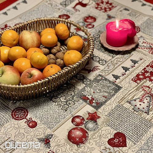 Gobelin-Tischdecke, Schal FROHE WEIHNACHTEN
