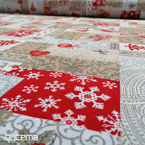 Dekorationsstoff PATCHWORK Weihnachten beige
