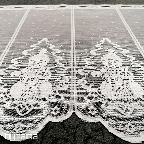 Jacquard-Vorhang „WEIHNACHTEN“ für das Buntglasfenster „SCHNEEMANN“.