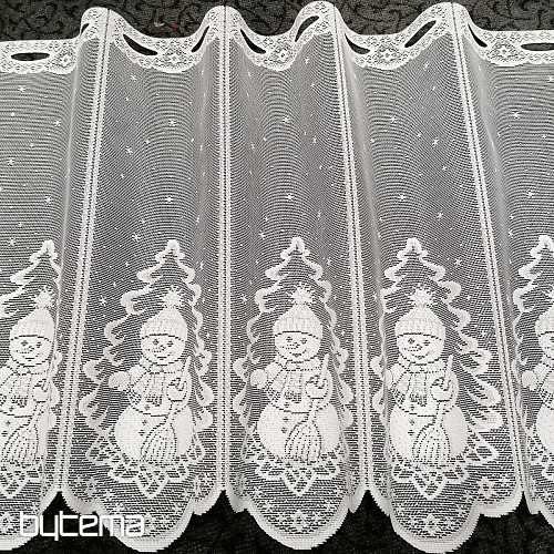 Jacquard-Vorhang „WEIHNACHTEN“ für das Buntglasfenster „SCHNEEMANN“.