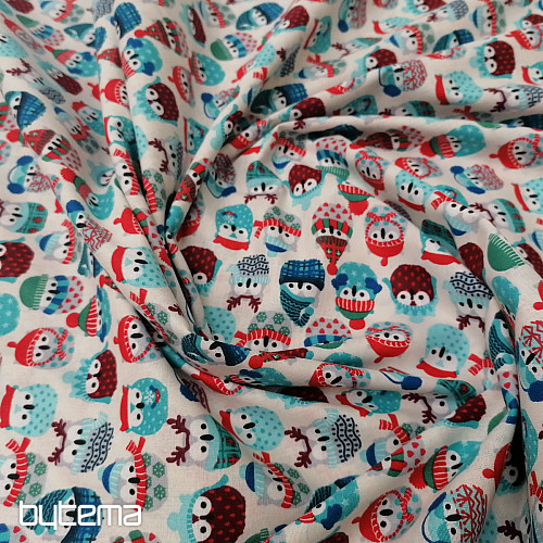 Baumwollstoff OWLS IN WINTER blau