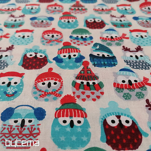 Baumwollstoff OWLS IN WINTER blau