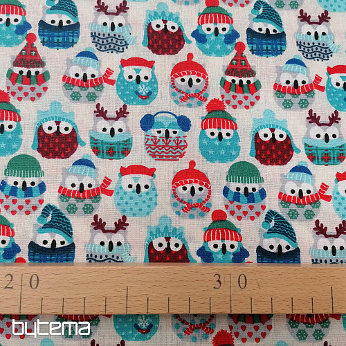 Baumwollstoff OWLS IN WINTER blau