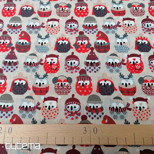Baumwollstoff OWLS IN WINTER rot