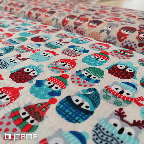Baumwollstoff OWLS IN WINTER blau