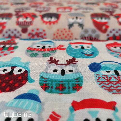 Baumwollstoff OWLS IN WINTER blau