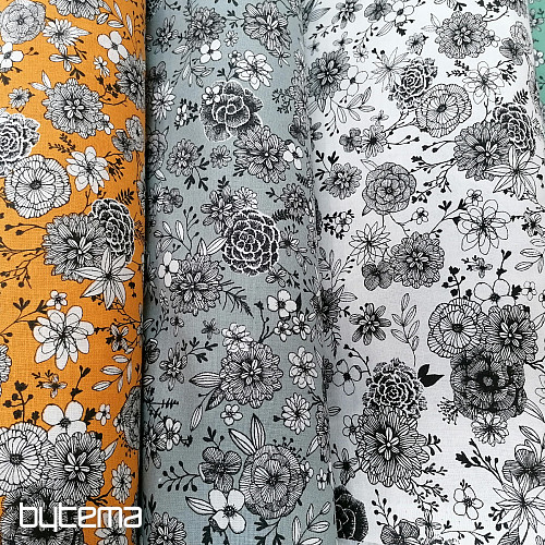Baumwollstoff BLUMEN FLORAL 4 grau