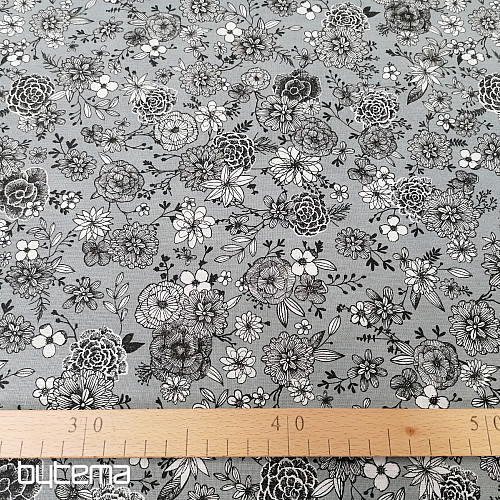 Baumwollstoff BLUMEN FLORAL 4 grau