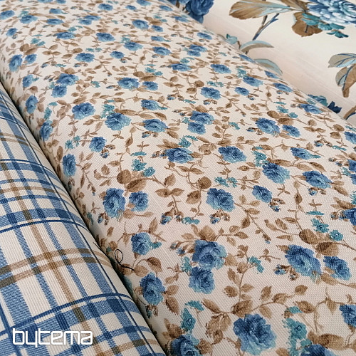 Dekorationsstoff LAURA - kleine blaue Blüten