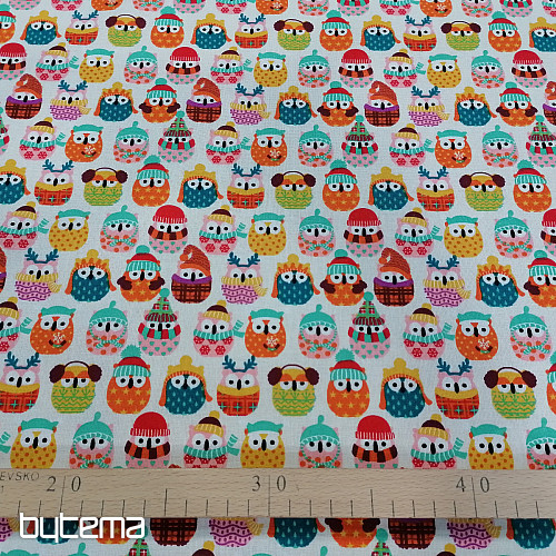 Baumwollstoff OWLS IN WINTER bunt