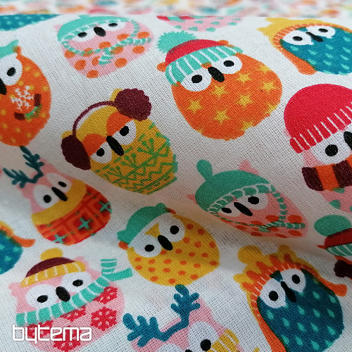 Baumwollstoff OWLS IN WINTER bunt