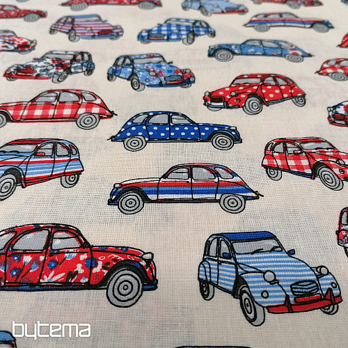 Baumwollstoff CARS rot-blau