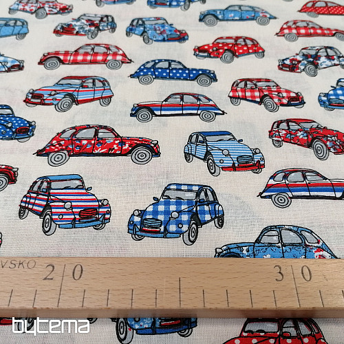 Baumwollstoff CARS rot-blau
