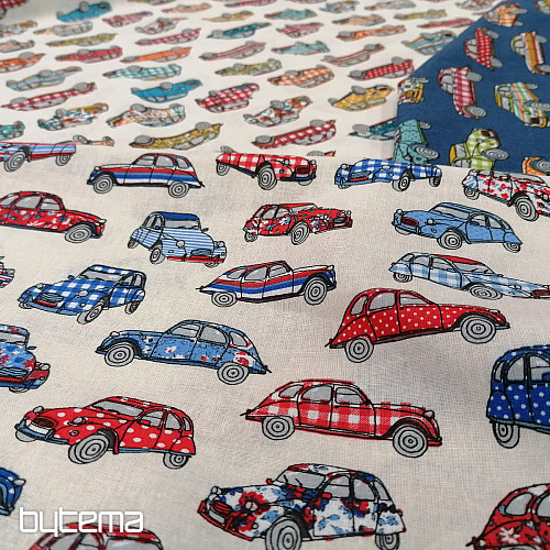 Baumwollstoff CARS rot-blau