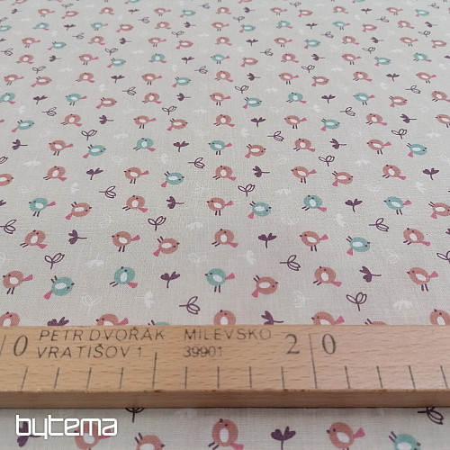 Baumwollstoff MIOU beige Vögel