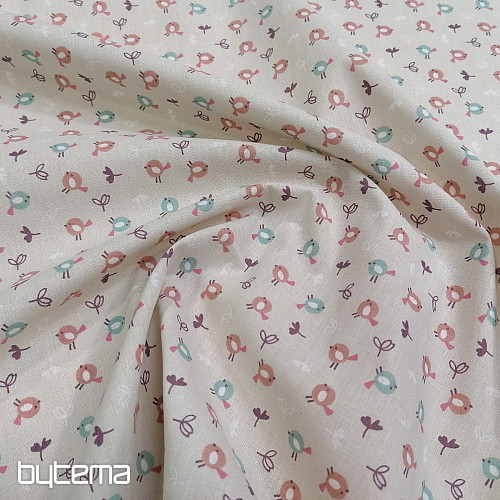 Baumwollstoff MIOU beige Vögel